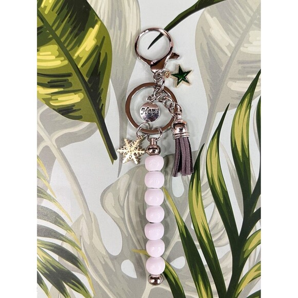 HOPE White Christmas Keychain Bag Charm Multi Suede Tassel Star Snowflake Swivel - Picture 1 of 8
